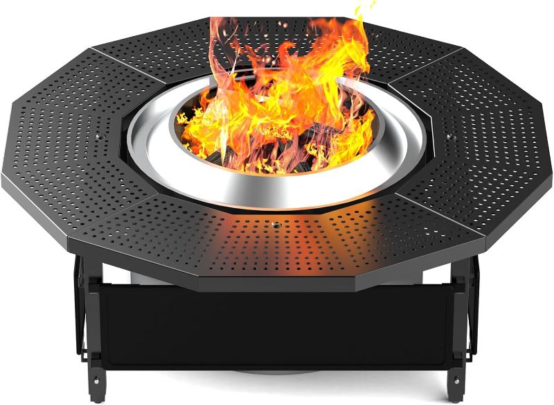 Photo 1 of Surround Tabletop Use for Solo Stove Bonfire Ranger 2.0 and Mesa, Accessories for Solo Stove, Fire Pit Surround Table Adjustable with UV-Resistant Outdoor Fabric, Thick Metal Black