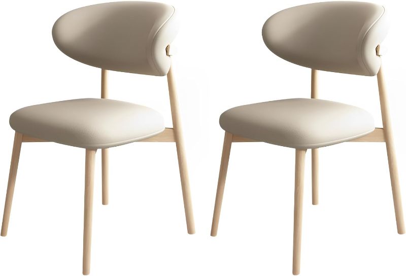 Photo 1 of Wooden Armless Dining Chairs Mid Century Modern Kitchen Chairs with Back and Wood Frame Upholstered Dining Chairs for Kitchen Living Waiting Room (Wood 1, Set of 2)