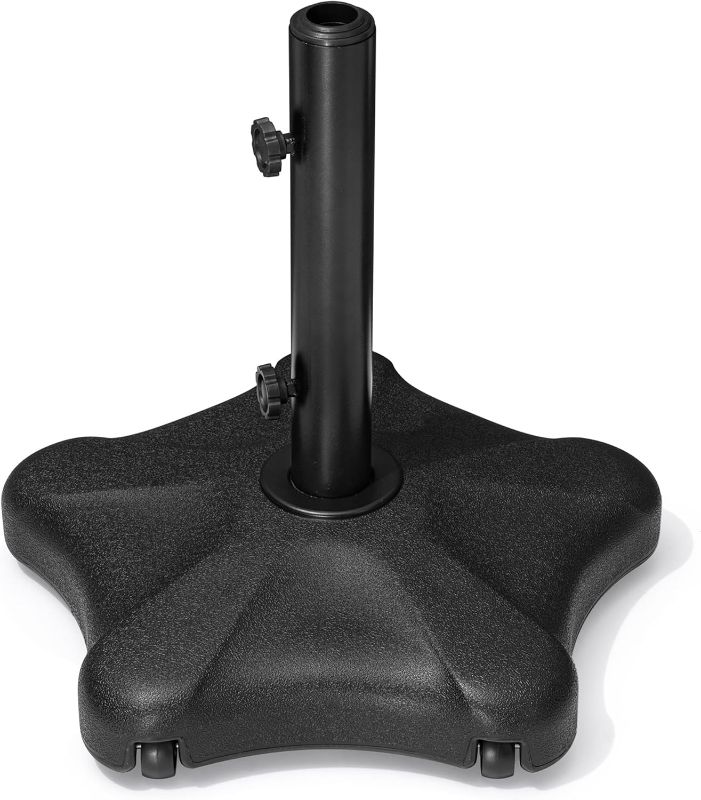 Photo 1 of 142 lb Capacity Patio Umbrella Base Heavy Duty with Wheels Square Market Stand for Outdoor Patio, Deck, Poolside 2 Locks 2 Knobs(Black)