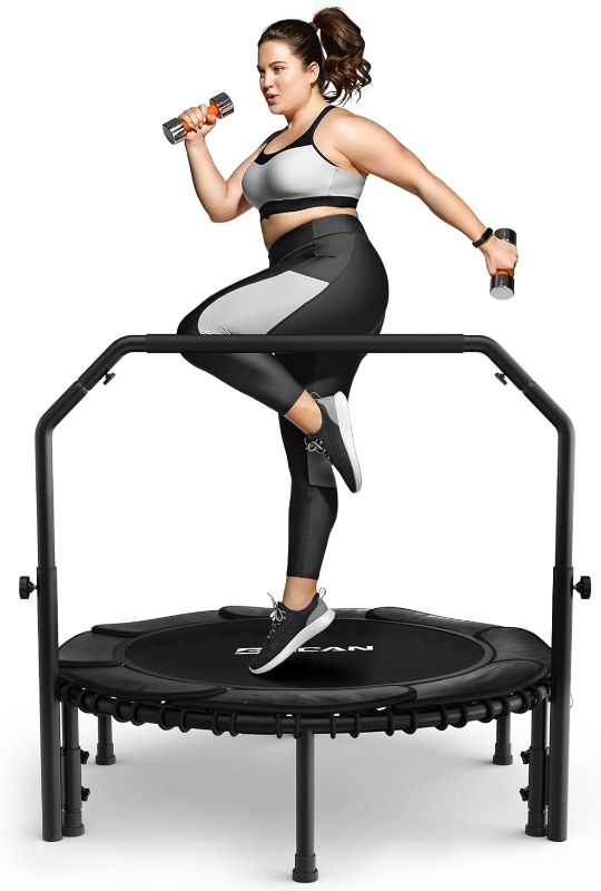 Photo 1 of BCAN 450/550 LBS Foldable Mini Trampoline, 40"/48" Fitness Trampoline with Bungees, U Shape Adjustable Foam Handle, Stable & Quiet Exercise Rebounder for Adults Indoor/Outdoor Workout