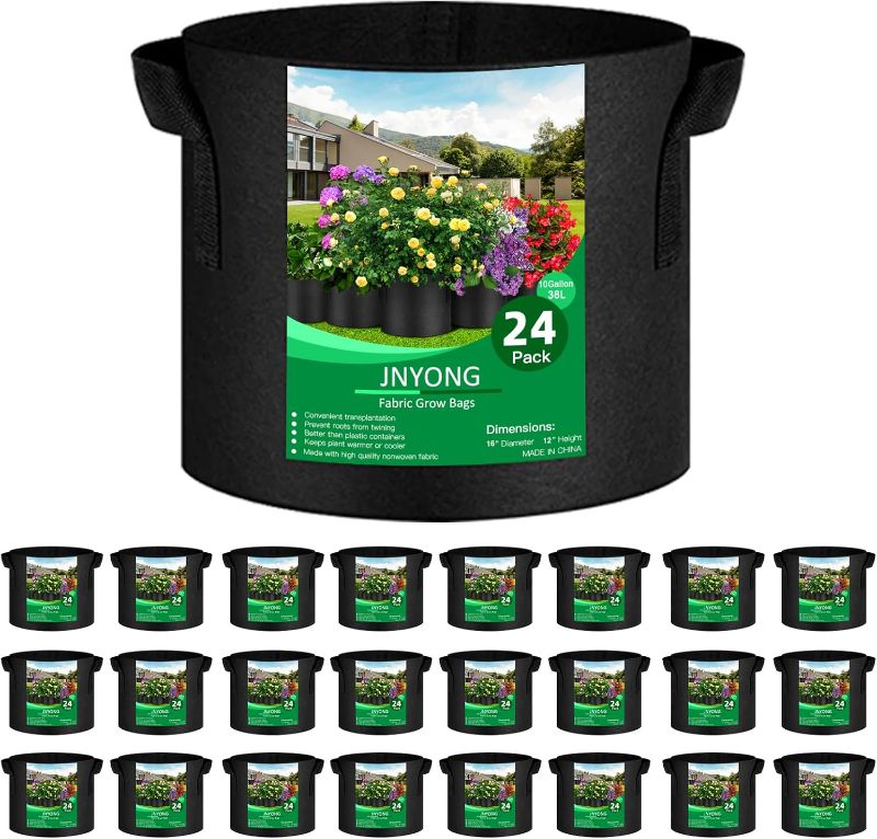 Photo 1 of 24-Pack 10 Gallon Thickened Non-Woven Grow Bags, Aeration Fabric Pots with Handles