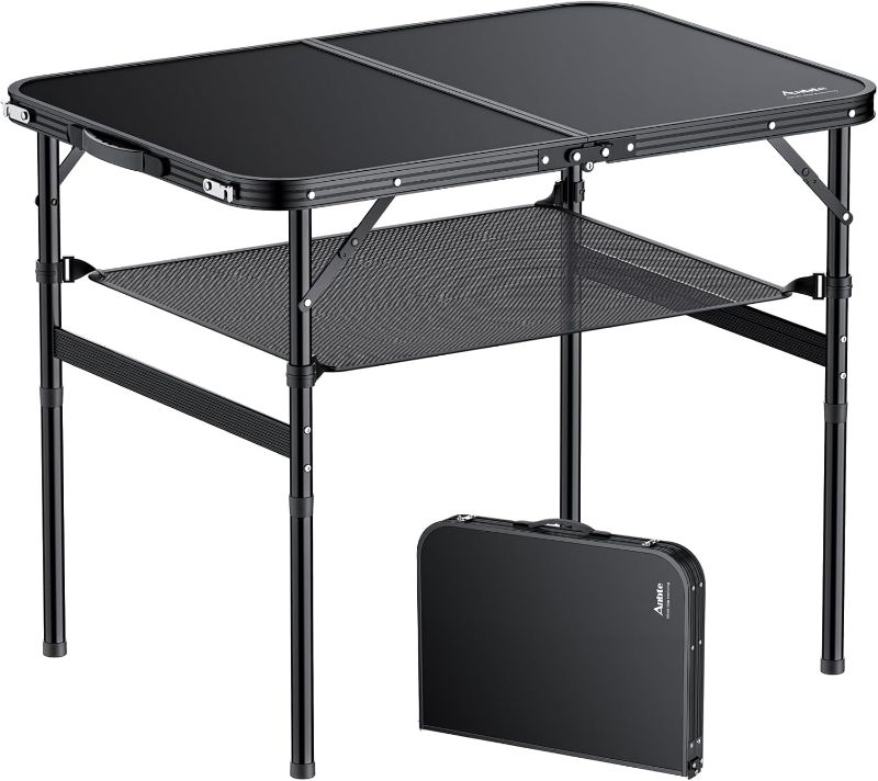 Photo 1 of Folding Camping Table, 36" x 24" Portable Table Adjustable Height Max 28 inch Aluminum Folding Table with Storage Net, Lightweight, Portable Handle for Travel, Outdoor, Backyard (Black)
