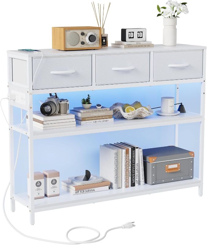 Photo 1 of 39.5 inch Entryway Table with Power Outlets, Console Table Sofa Table with 3 Drawers and 2-Tier Shelves, Entry Table for Hallway, Foyer, Living Room, White