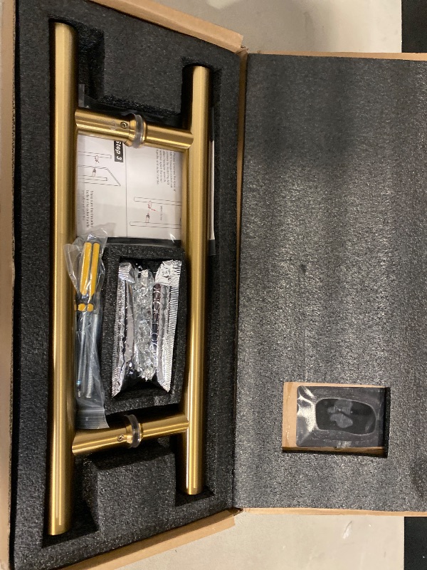 Photo 1 of TOGU TG-6012 18 inches Solid Standoffs Heavy-Duty Commercial Grade-304 Stainless Steel Push Pull Door Handle/Barn Door Pull Handle/Glass Pulls, Satin Gold Finish