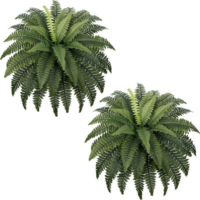 Photo 1 of Fake Ferns - Set of 2 Faux Boston Ferns Large Artificial Plants, 40 Leaves per Bouquet, 35 Inches Large Artificial Ferns for Outdoors/Indoor Home, Office, Garden Decoration