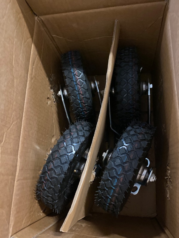 Photo 1 of 10 Inch Pneumatic Casters Set of 4 (2 Swivel/2 Rigid),Heavy Duty Casters,Tolerable 1300 LBS,Rubber Knobby Tread for Workbench, Cart, Trolley,Wagon and Shelves
