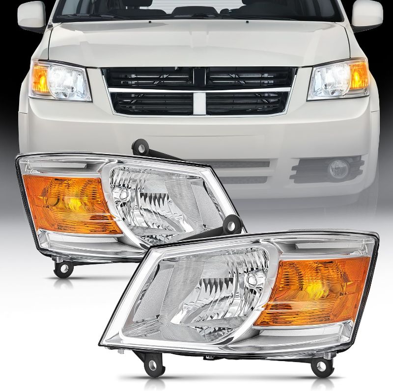 Photo 1 of Nilight Headlight Assembly for 2008 2009 2010 Dodge Grand Caravan Replacement Headlamp Chrome Housing Amber Reflector Driver and Passenger Side
