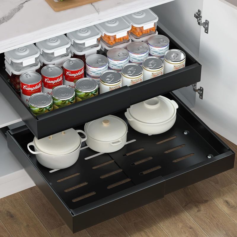 Photo 1 of Pull Out Cabinet Organizer, Expandable(12.6"-20.47") Slide Out Drawers for Kitchen Cabinets, Cabinet Drawers Fixed with Adhesive Nano Film, Cabinet Roll Out Shelf in Pantry or Living Room, 16.54" Deep
