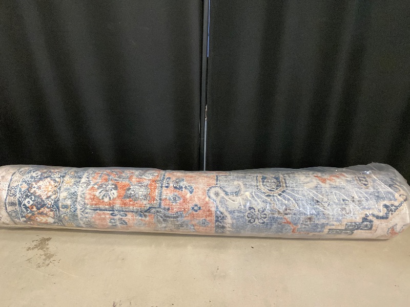 Photo 1 of SERISSA 5x7 Boho Area Rug, Washable Large Rugs for Living Room, Ultra Soft Non-Slip Bedroom Rug Print Distressed Vintage Tribal Farmhouse Carpet Blue Orange Rug for Dining Room Dorm Office Home Decor
