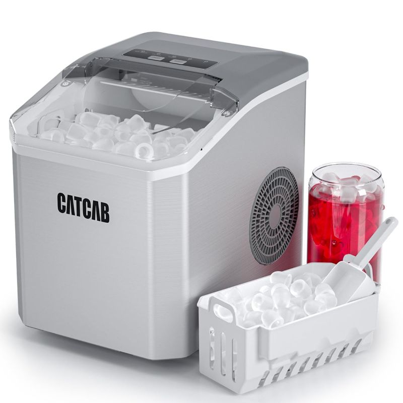 Photo 1 of Countertop Ice Maker Machine, 9 Cubes in 6 Mins, 26.5Lbs/24H, 2 Sizes of Bullet Ice, Stainless Steel Portable Ice Machine with Self-Cleaning, Compact for Home Kitchen Party RV Camping, Silver