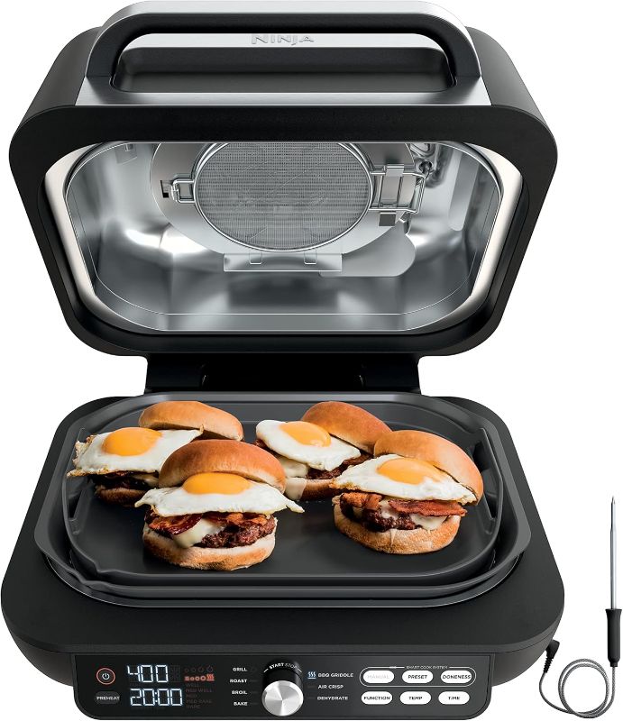 Photo 1 of Ninja IG651 Foodi Smart XL Pro 7-in-1 Indoor Grill/Griddle Combo, use Opened or Closed, Air Fry, Dehydrate & More, Pro Power Grate, Flat Top, Crisper, Smart Thermometer, Black