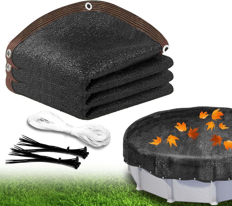 Photo 1 of 21FT Durable Round Pool Covers for Above Ground Pools, Black Pool Leaf Net Cover with Grommets& Mesh Tarp Cover, Ideal Leaf Net for Above Ground Pool for 18FT Round Pools