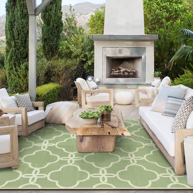 Photo 1 of Ashler Outdoor Rug, Outdoor Plastic Straw Rug, 5x8 Reversible Sage Green Patio Mat, Flower Modern Design for RV, Backyard, Deck, Camping, Picnic, Spring, Summer, Durable & Weather-Resistant Area Rug