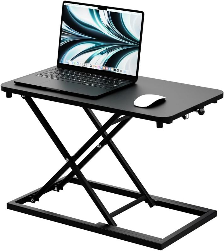 Photo 1 of Stand Up Desk Converter, Adjustable Height Table Top Riser - 23.6" x 13.4" Spacious Surface with Max Height of 15.2", Ideal for Ergonomic Sit Stand Workstations(Black)