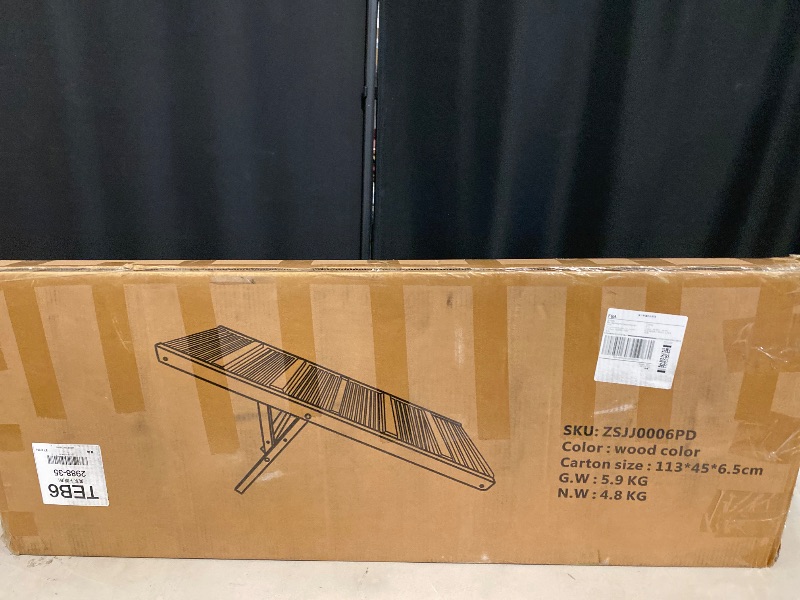 Photo 1 of Dog Ramp for Bed, 43.5" Long Wooden Foldable Dog Ramp, 6 Adjustable Heights from 14" to 26" with Anti-Slip Traction Mat, Portable Pet Ramp for Car, Bed, Couch, Max 200lbs - 43.5inch