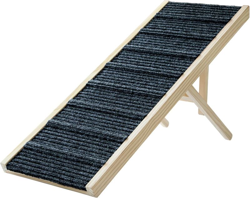 Photo 1 of Dog Ramp for Bed, 43.5" Long Wooden Foldable Dog Ramp, 6 Adjustable Heights from 14" to 26" with Anti-Slip Traction Mat, Portable Pet Ramp for Car, Bed, Couch, Max 200lbs - 43.5inch