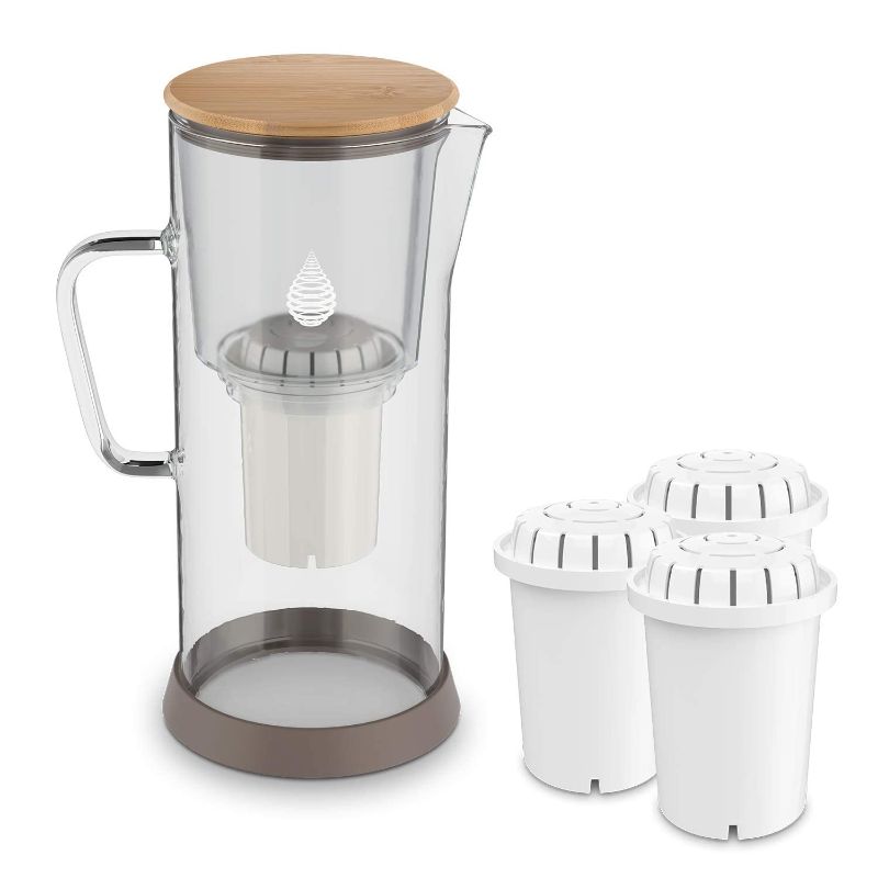 Photo 1 of nvigorated Water pH Restore Glass Alkaline Water Pitcher - Plus PH001 3 Pack Replacement Filters Bundle