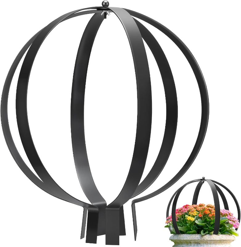 Photo 1 of Heavy Duty Metal Garden Obelisk Trellis for Climbing Plants, Sturdy 27" x 23" Large Round Circle Trellis Potted Plant Spheres for Outdoor Indoor Flower Decor, Patio Doorway Urn Filler (Modern Black)