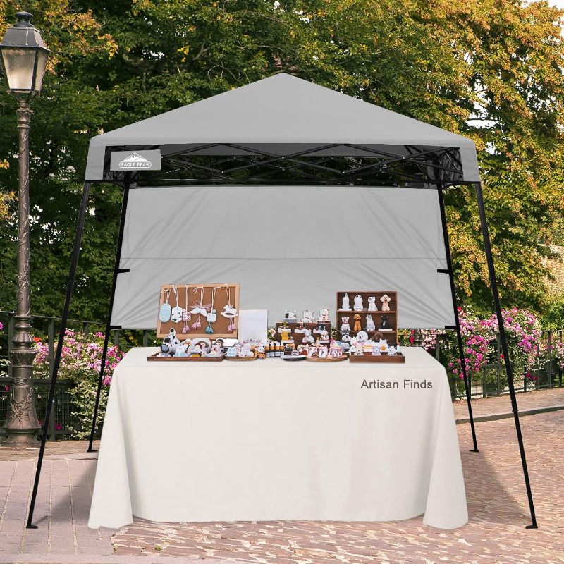 Photo 1 of EAGLE PEAK 8x8 Pop Up Canopy Tent with Sidewall, Compact, Portable Slant Leg Instant Sun Shelter for Beach, Sports, & Camping, 8x8 Base 6x6 Top, Light Gray