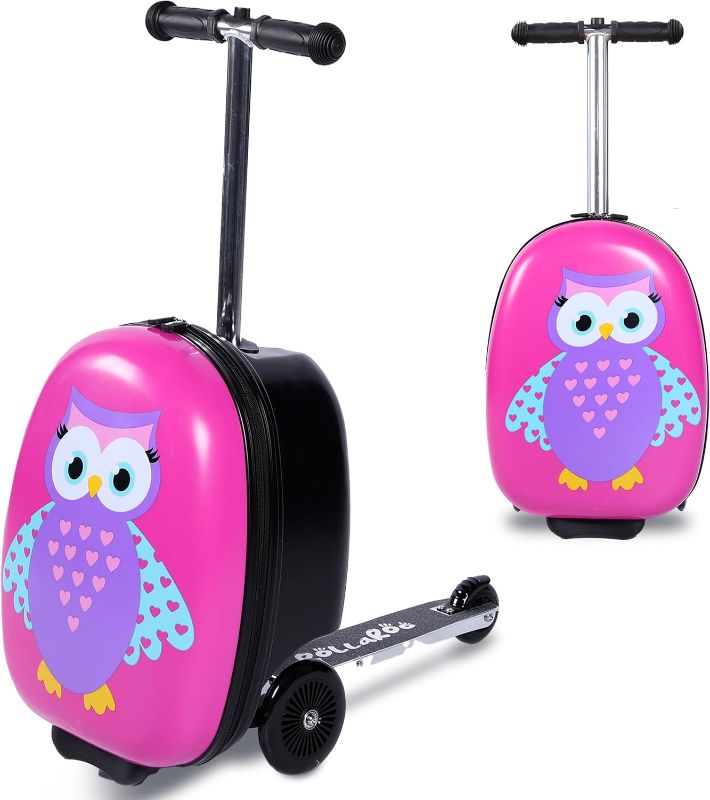 Photo 1 of Owl Kids Scooter Suitcase - Folding Kids Luggage with Wheels - Multifunctional Ride on Luggage Travel suitcase with Strong Grip, Easy Locks and Zippers – Capacity to Hold 110LB