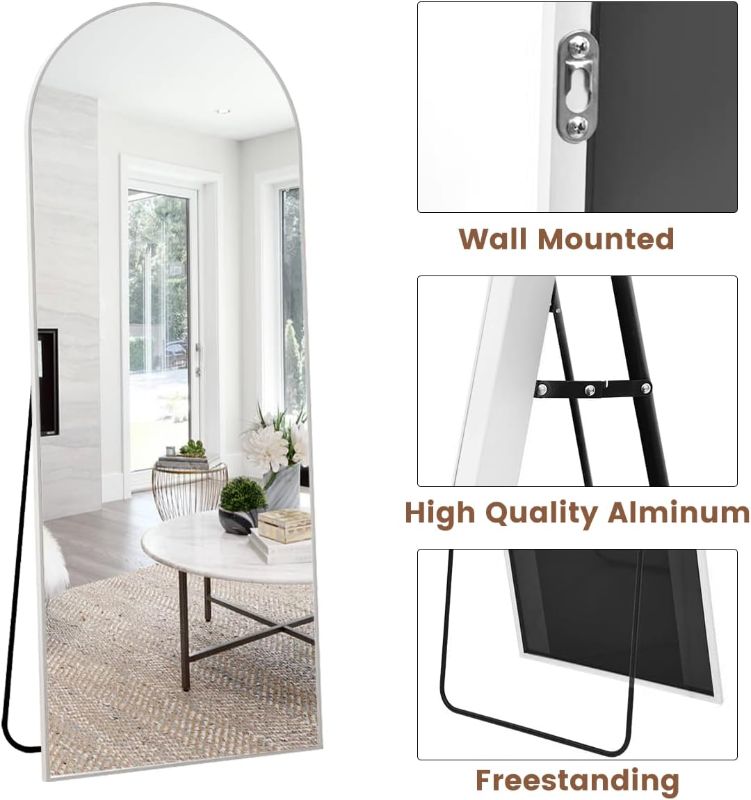 Photo 1 of Arched Floor Mirror, 56"x20" Full Length Mirror, Standing Mirror Hanging or Leaning, Body Mirrors with Stand, Wall Mounted Mirror, Arched-Top Mirrors with Aluminum Frame for Bedroom (White)