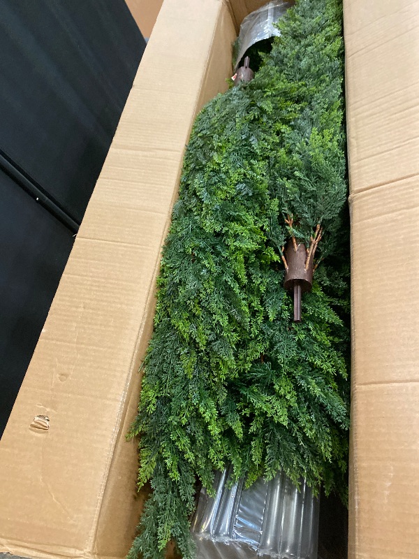 Photo 1 of 6FT Artificial Topiary Cedar Plants Outdoor, Faux Pine Trees UV Resistant and Potted, 72 Inch Tall Fake Shrubs Evergreen for Front Porch Decor Set of 2
