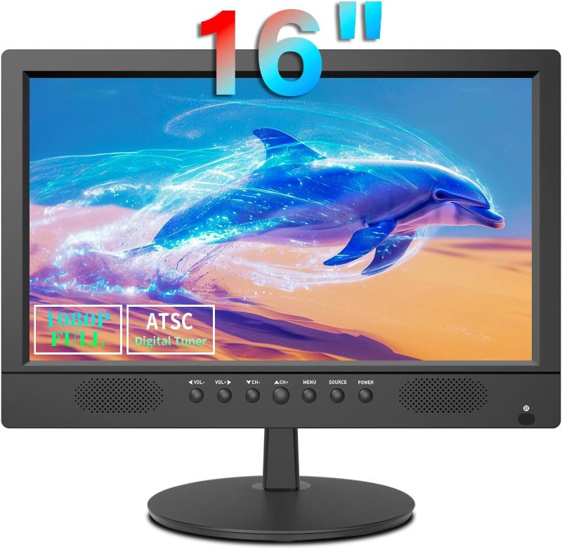 Photo 1 of 16 inch Flat Screen TV,Small TV with Remote Control-Perfect Full HD 1080P for Kitchen,Dual Power DC-12V & AC AC Adapter Inputs for Your RV & Kitchen Watch HDTV Anywhere