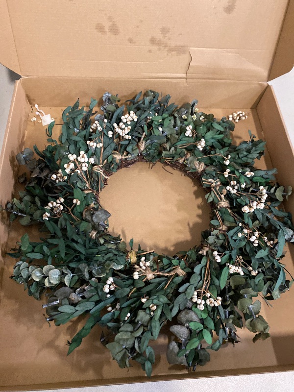 Photo 1 of 18'' Nature Eucalyptus Wreath - for Front Door, Porch, Window - Home & Farmhouse Decor - Suitable for Spring, Summer, Fall, All Seasons

