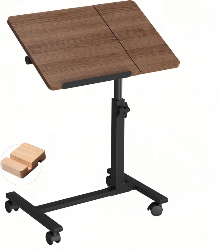 Photo 1 of Overbed Table Adjustable Bedside Desk Rolling Laptop Stand Medical Table - Brown