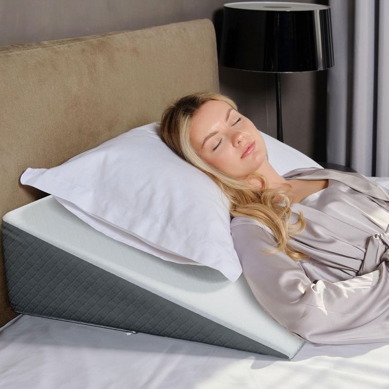 Photo 1 of Kolbs Bed Wedge Pillow for Sleep Apnea, Sleeping Comfort, Relaxing, Acid Reflux, Heartburn and Back Pain Relief. Cushion for Sitting Up in Bed. Memory Foam Top, Chic Jacquard Washable Cover.