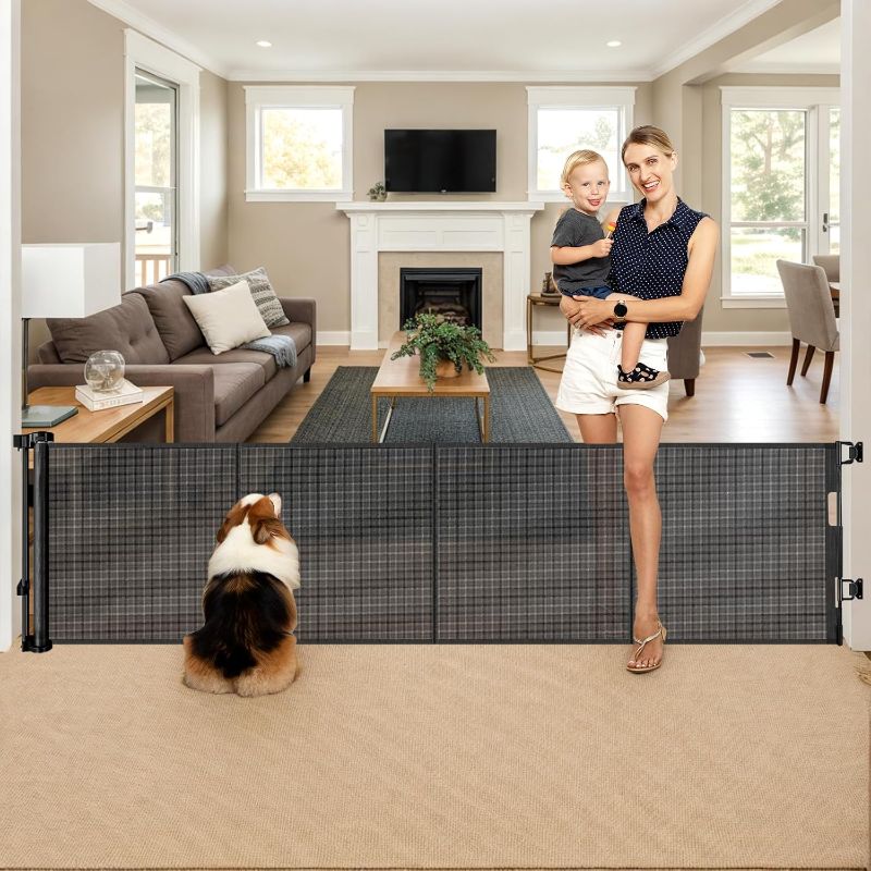 Photo 1 of Reinforced 28" Tall x 100" Wide Retractable Baby Gates Extra Wide Dog Gate - Easy Step Over, Long Baby Gate Retractable Dog Gate Indoor Safety Gates Outdoor Gates for Decks with Support Rods, Black