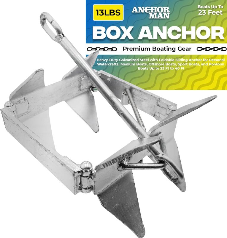 Photo 1 of Anchor-Man Boat Slide Box Anchors, 100% Hot Dipped Galvanized Foldable Sliding Cube Anchor Suitable for 23 to 40ft Offshore Sport Boats, Pontoon Boats (13 lbs / 19 lbs / 25 lbs)