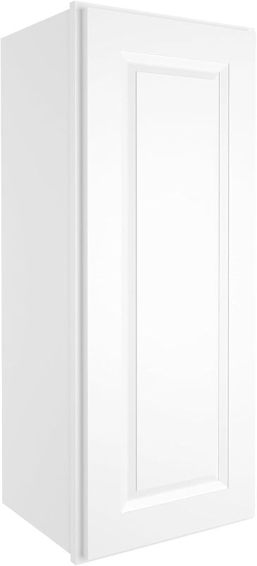 Photo 1 of ROOMTEC Wood Wall Cabinet, Single Door Medicine Cabinet with Adjustable Shelves and Soft-Close Door for Kitchen, Bathroom, and Laundry. 12" D*15" W*36" H, Traditional White