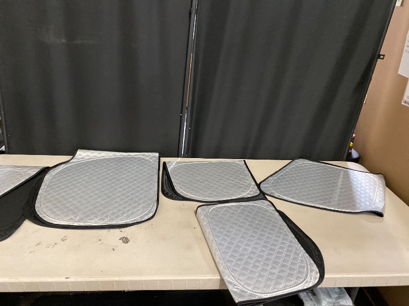 Photo 1 of 7 Pieces Car Sun Shade Medium Car Windshield Sunshade Set Includes 3 Front Rear Sun Visor for Car Windshield, 4 Side Window Sun Shade Uv Rays Sun Visor Protector with 12 Suckers for Automotive Vehicle