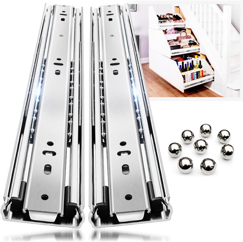 Photo 1 of YENUO Heavy Duty Drawer Slides Full Extension Side Mount 12 14 16 18 20 22 24 26 28 30 32 34 36 40 Inch Metal Rails Track Guide Glides Runners 150lbs 1 Pair (Without Lock, 12 inch)