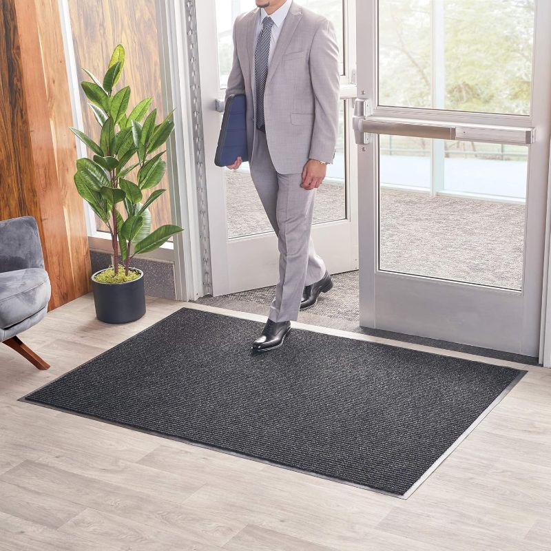 Photo 1 of Consolidated Plastics Brush Dry Indoor/Covered Outdoor Entrance Floor Mat, 3' Width x 6' Length, Charcoal