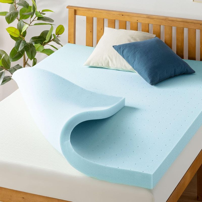 Photo 1 of Queen - Best Price Mattress 4 Inch Ventilated Memory Foam Mattress Topper, Cooling Gel Infusion, CertiPUR-US Certified, Queen, Blue