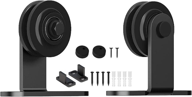 Photo 1 of skysen Sliding Barn Door Hardware Roller Set Black (T Shape Roller Set)