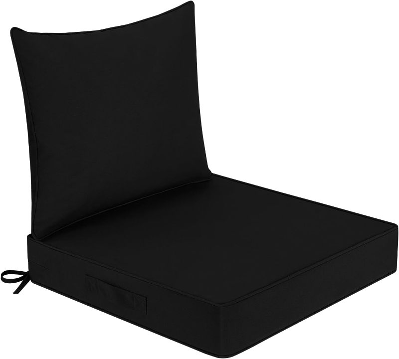 Photo 1 of downluxe Waterproof Outdoor Chair Cushions 24x24, Outdoor Cushions for Patio Furniture with Removable Cover, Outdoor Deep Seat Patio Cushion Set with Backrest for Sofa, Couch and Patio Chairs, Black