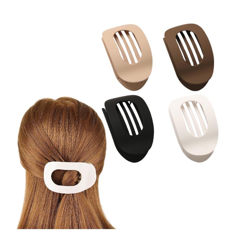 Photo 1 of 4Pcs Flat Hair Clips for Women, Strong Hold Flat Claw Clip for All Hair Types, Style Medium Classic Hair Barrettes Non-Slip Grip for Daily Styling (Set A)