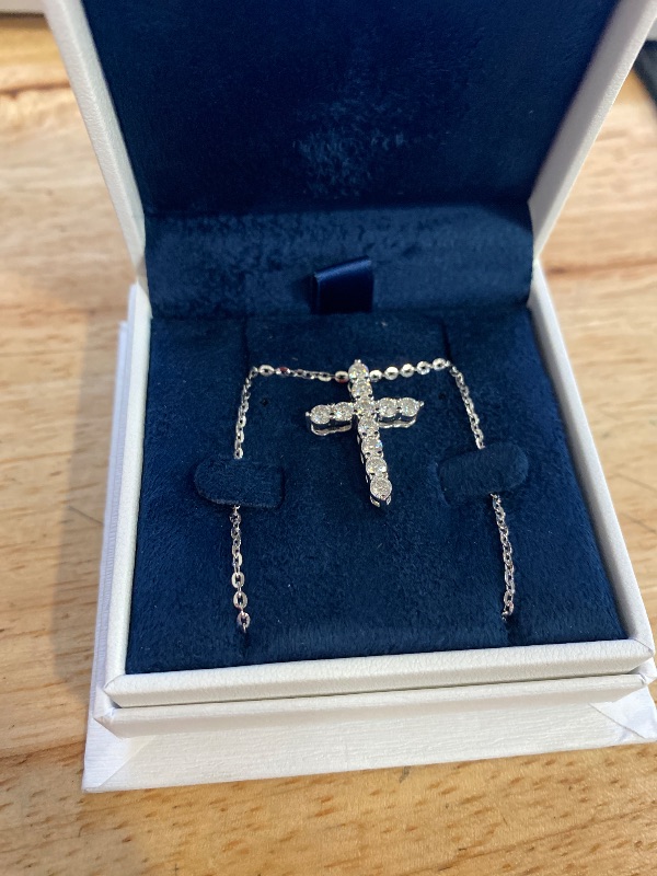 Photo 1 of Moissanite Cross Necklace for Women Faith Pendant Christian Gifts Rodium Sterling Silver Jewelry for Her Wife Daughter Granddaughter Mom Grandma Anniversary Christmas Birthday Mothers Day