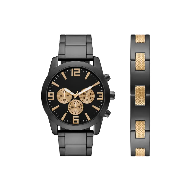 Photo 1 of GEORGE Men's Two-tone Black and Gold Watch Set, 2 Piece Watch and Bracelet Set(FMDXGE036)