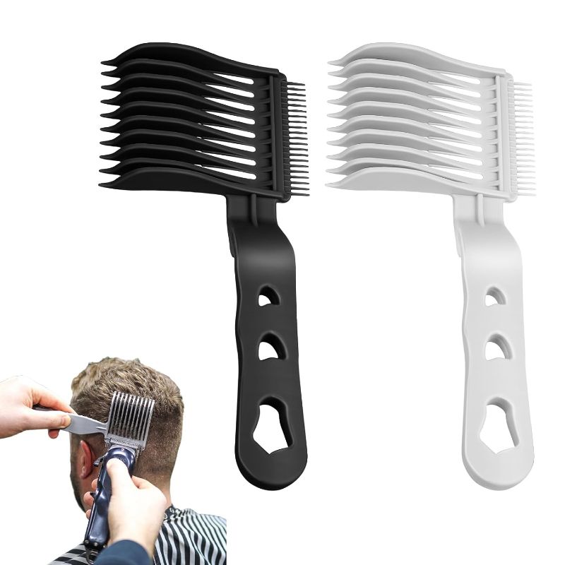 Photo 1 of 2Pcs Fade Comb for Men Hair Cutting Tools, Barber Fade Guide for Men Haircut Home Salon, Blending Comb for All Clippers Barber Accessories Black and Grey