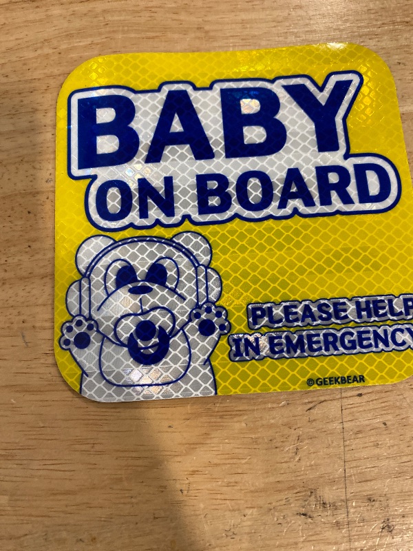 Photo 1 of GEEKBEAR [Signature] Baby on Board Car Magnet - Geekbear Line - Rectangular 8.7 x 3.5 in (1, Yellow)