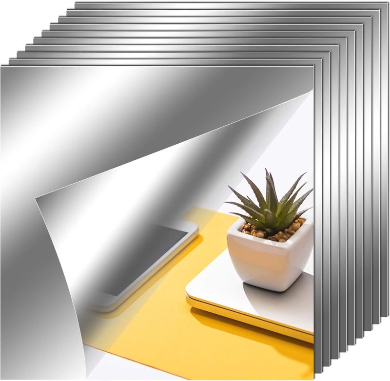 Photo 1 of Flexible Mirror Sheets Self Adhesive Non Glass Mirror Tiles Stickers for Home Wall Decor(10 Pieces,6 x 6 Inches)