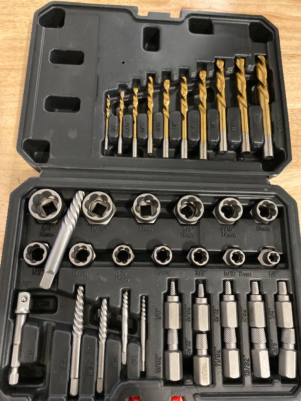 Photo 1 of Kolvoii Screw Extractor Set & Bolt Extractor Set, Left Hand Drill Bit Set, 39 PCS Multi-Spline Bolt Remover Tools, Suit for Pull Out Damaged, Broken, Stripped Rounded-Off Bolts, Screws, Nuts, Studs