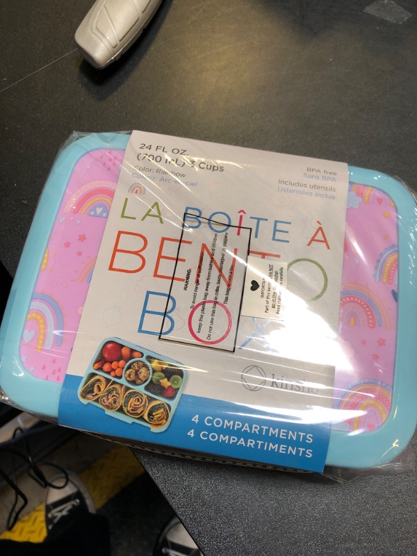 Photo 1 of kinsho Kids Bento Lunch Box, Reusable Meal and Snack Container, Lunch Boxes For Small Girls & Toddlers Lunches, 4 Compartment - School, Daycare, Drop-Proof BPA Free, Purple Rainbow