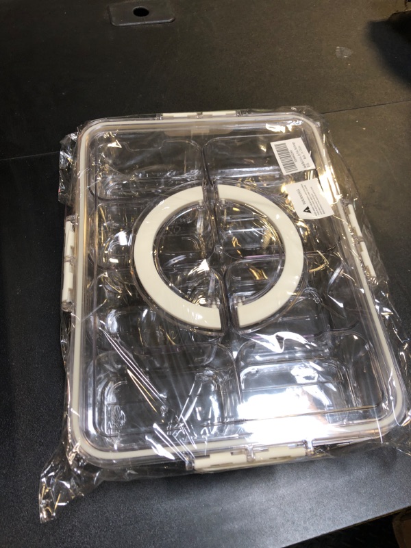 Photo 1 of USIDOM Snackle Box Container, Divided Serving Tray with Lid and Handle, 8 Compartments Snack Box Container, Portable Clear Snack Organizer for Travel Party and Picnic Charcuterie, Candy, Nut Storage