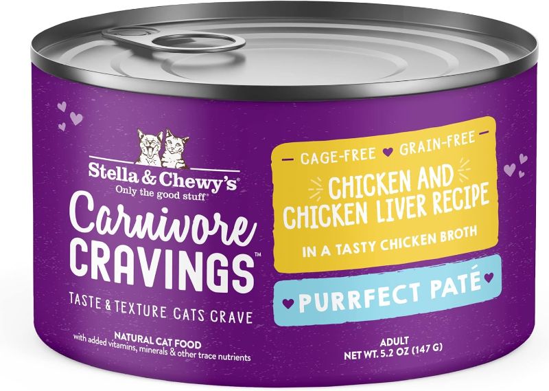 Photo 1 of Stella & Chewy's Carnivore Cravings Purrfect Pate Cans – Grain Free, Protein Rich Wet Cat Food – Chicken & Chicken Liver Recipe – (5.2 Ounce Cans, Case of 24) EXP NOV 24 2024
