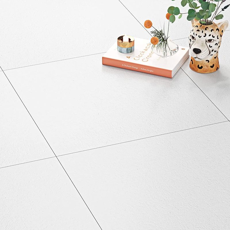 Photo 1 of FunStick White Floor Tiles Peel and Stick Waterproof 12x12 In 15 Pcs White Vinyl Flooring Peel and Stick Bathroom Floor Tile Stickers Removable Stick on Laminate Linoleum Flooring for Kitchen Basement
